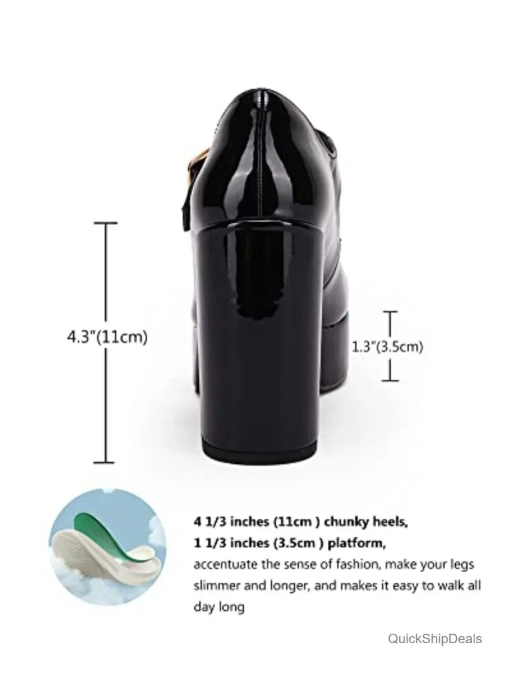 T-Strap Round Toe Chunky Platform Heels Patent Mary Jane Dress Shoes